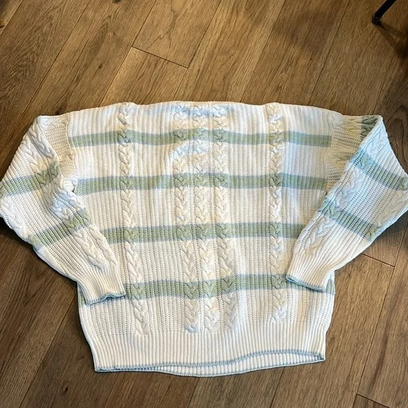 CLAYBROOKE 3D print vintage 90s cable knit cotton knit sweater, size XL - Picture 5 of 6